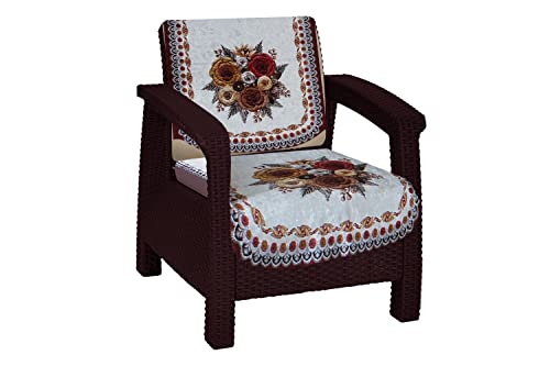 Image of The Furnishing Tree Velvet Floral Pattern 10 Pieces 5 Seater Sofa Cover Set Red