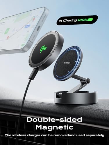 Image of THREEKEY Qi2 Certified Magnetic Car Mount Charger Lite,Car Wireless Charger,15W Fast Charging,Retractable Phone Holder with 360Rotation,Car Mount for iPhone17-12&Galaxy S25 Ultra
