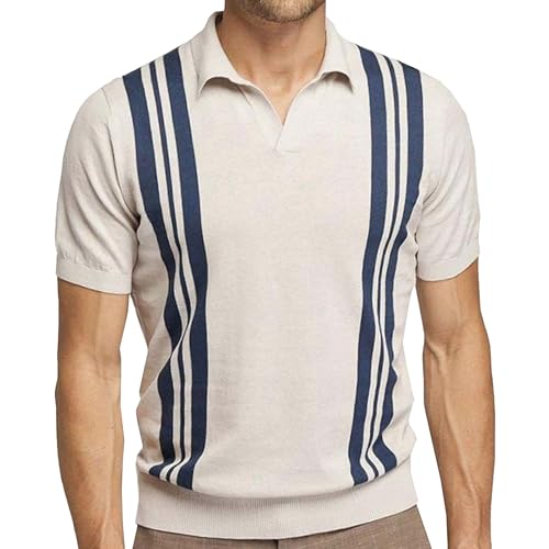 Polo de golf rayé pour homme col en V anti-transpiration vintage