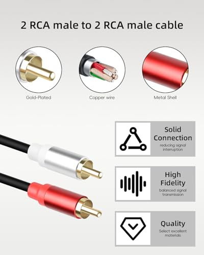 Cable RCA de audio corto de 0,3 metros y conector macho a macho para subwoofer en pack de 2 4