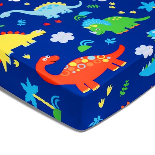 Image of UOMNY Crib Sheets for Boys Fitted Crib Sheet Baby Sheet for Standard Crib and Toddler Mattresses Nursery Bedding Sheet Crib Mattress Sheets for Boys and Girls1 Pack Dinosaur Toddler Sheet
