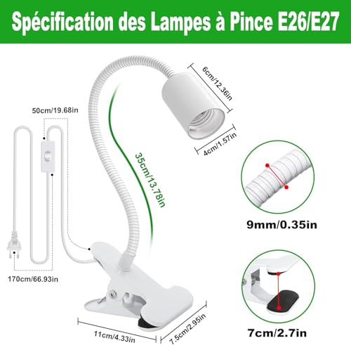 Douille ampoule E27 avec interrupteur et col de cygne orientable