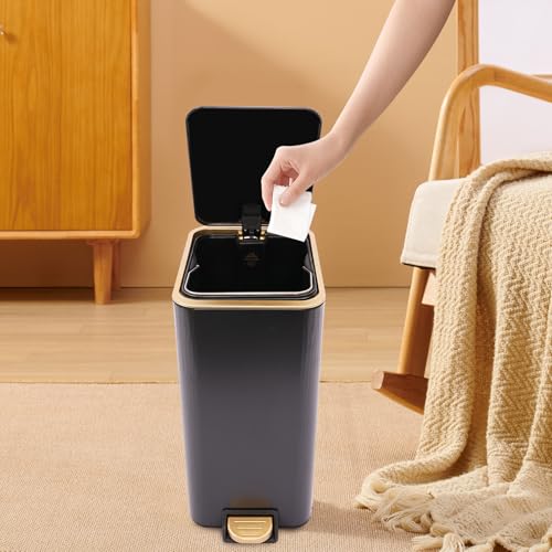 Caneca de basura con pedal y tapa negra de 12L miniatura 5