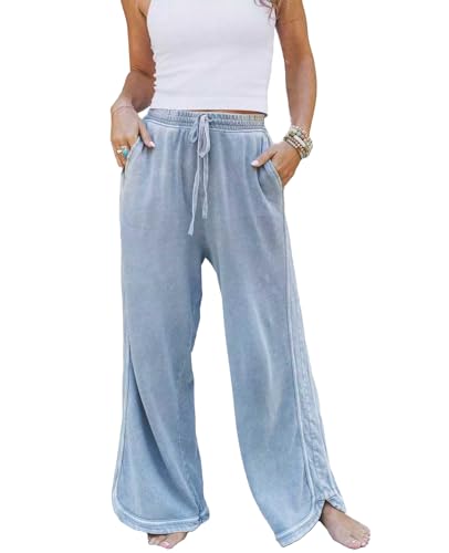 Gnveub Women's Yoga Pants Lightweight Wide Leg Sweatpants High Waisted Drawstring Loose Lounge Pant with Pockets