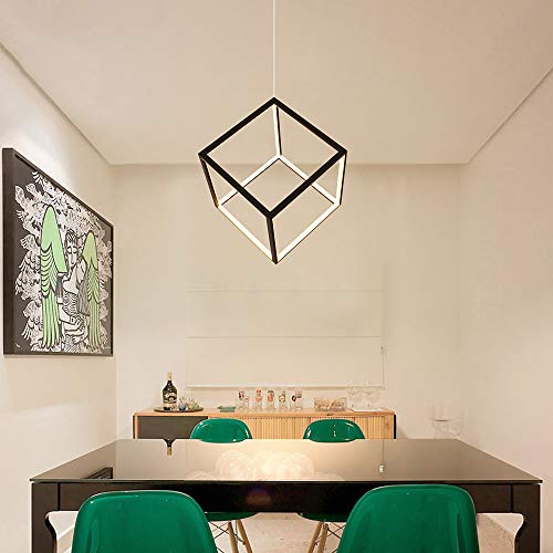 Geometrico Lampada A Sospensione LED Quadrato Moderno Lampadario Lampada A Sospensione Regolabile Illuminazione A Soffitto Per Sala Da Pranzo Camera Da Letto Ristorante,Black+SteplessDimming-a30cm