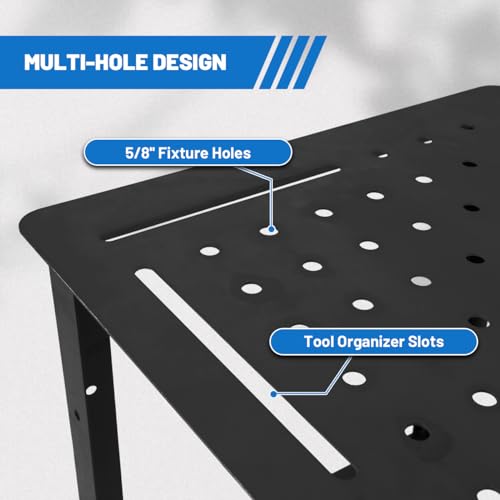biosp Welding Table 36\'\'x24\'\' 600lbs Load Capacity Work Bench, Carbon Steel Metal, Heavy Duty FixturePoint Table, 0.12\" Thick Fabrication Workbench Top, Adjustable Feet, Tool Slot, Industrial Cutting