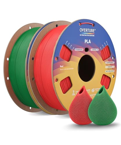 Image of OVERTURE 2KG Bundle High Speed PLA Filament 1.75mm, Neatly Wound 3D Printer Filament 2 Pack 1kg Spool (2.2lbs) Rapid PLA, Fit Most FDM 3D Printers (Red+Green)