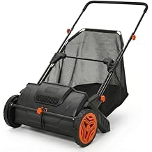 Hand Push Lawn Sweeper, 21" Sweeping Width Floor Sweeper Manual Non-Electric, 3.5 cu. ft. Large Mesh Collection Hopper Bag, 2 Spinning Brushes for Walkway, Yard, Garage, Patio 21"