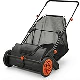 Hand Push Lawn Sweeper, 21' Sweeping Width Floor Sweeper Manual Non-Electric, 3.5 cu. ft. Large Mesh Collection Hopper Bag, 2 Spinning Brushes for Walkway, Yard, Garage, Patio (21')