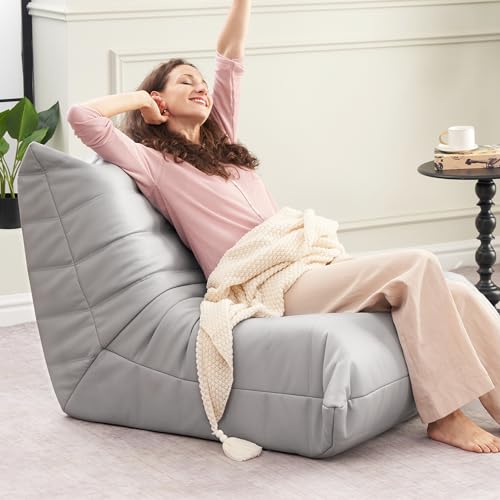 Image of Hobestluk Giant Bean Bag Chair Lazy Floor Sofa, Memory Foam Fireside Sofa for Adults, Big Beanbag Faux Leather Armless Chair for Living Room Bedroom Dorm Office (Light Grey, Single)