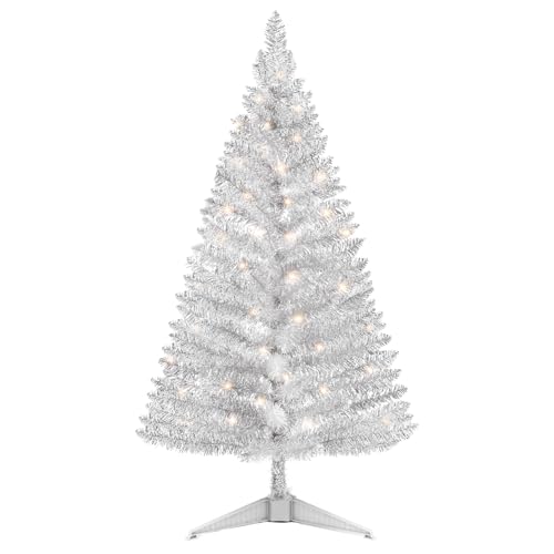 Santanelo 4ft Lighted Silver Artificial Christmas...