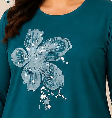 Image of RYSH Women's Plus Size Printed Nightshirt | Round Neck | 3 /4 Sleeve | Relaxed Fit Long Nightwear Top |