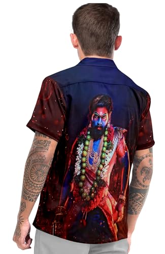 Image of LAMBOO Men's Pushpa 2 The Rule Print Designe Printed Lycra Fabric Slim Fit Short Sleeve Shirt