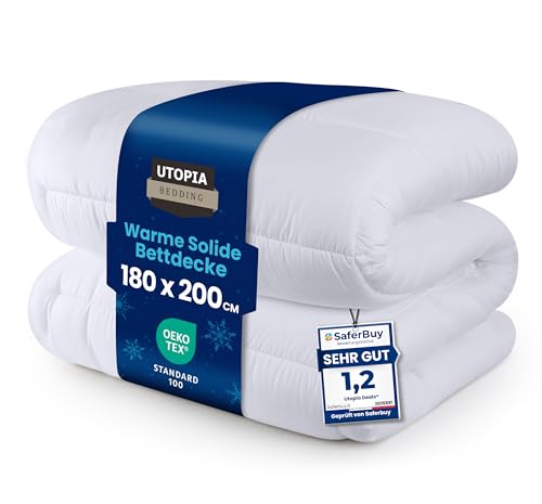 Utopia Bedding Bettdecke 180 x 200 cm, Ganzjahresdecke 370 GSM Füllung, atmungsaktive Schlafdecke, Steppdecke, Super Weiche Kuschelige (Weiß)