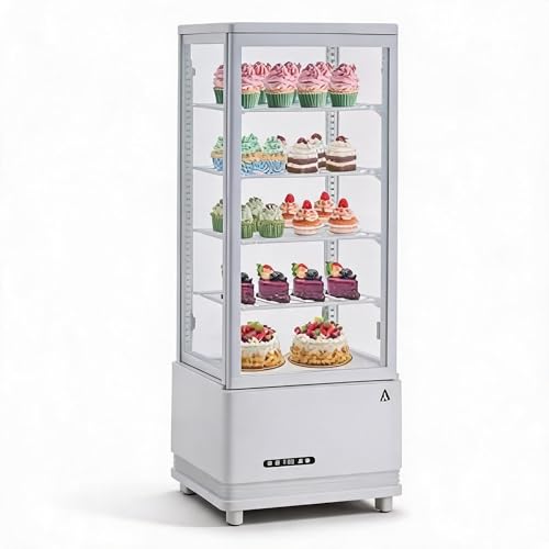 Image of Countertop Refrigerated Display Cabinet 98L, Single Door Display Fridge, Double-Layer Tempered Glass Front with Anti-Fog Defogger, 110V US Standard, White ABS Body, 20.87 x 19.09 x 47.05 in