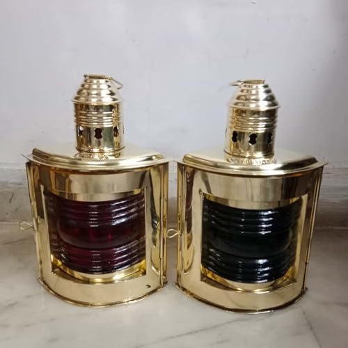 Juego de 2 faroles de navegación de latón de estilo vintage, acabado dorado