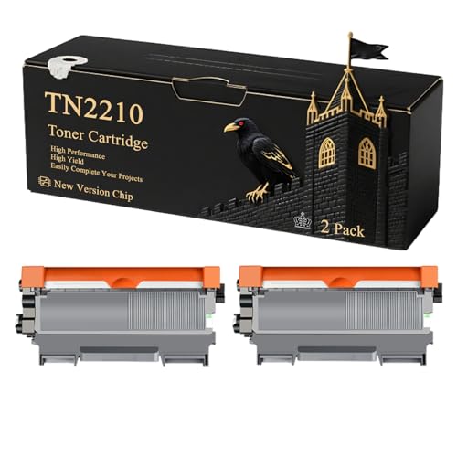 TN2210 Toner Cartridge Compatible for Brother MFC-7860 MFC-7360 MFC-7460 FAX-2840 Fax Machine Printers, With Chip, 2600 Pages, Vibrant Colours (2-Pack Black)