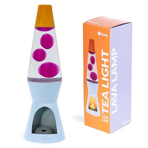 FISURA – Lampada lava con candela, blu e arancione, senza elettricità, decorazione ecologica con design unico, regalo originale Dimensioni: 29 cm x 8,5 cm (candela non inclusa).