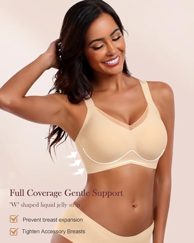 HORISUN Seamless Mesh Lace Bras for Women No Underwire Wireless Bras with Support and Lift Full Coverage Deep V Bralettes3