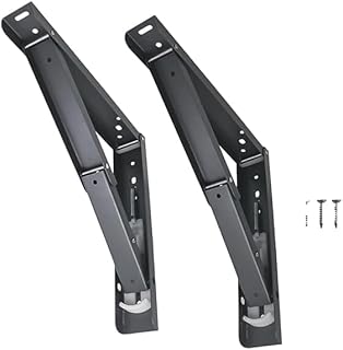 BOSCO Heavy Duty 24-Inch Foldable Shelf Brackets (Pack of 2) Wall-Mounted Mild Steel Folding Brackets with Fittings Grey, 600mm Space-Saving Support for Large Tables, Racks & Workbenches