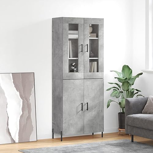 Teenpull Armario alto de madera gris hormigón 69,5 x 34 x 180 cm, armario de madera con mucho espacio de almacenamiento, moderno aparador buffet para salón, comedor