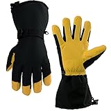 OZERO Ski Gloves, 40°F Cold Proof Winter Snow Warm Glove - 150g 3M Thinsulate Insulated Cotton & 5-inch Long Sleeve - Waterproof Nylon & Cowhide Leather Palm & Good Grip for Men & Women - Yellow/L