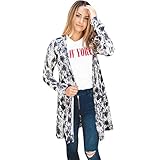 PLOT Damen Cardigan Lange Schlange Drucken Langarm Outwear Herbst Winter Strickjacke Übergangsjacke Lässig Casual Mantel Jacke