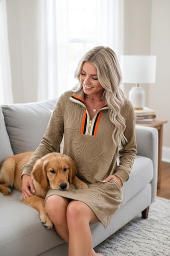 Image of BLENCOT Women's Dress Zip Up Stand Neck Pullover Sweatshirt Mini Dresses