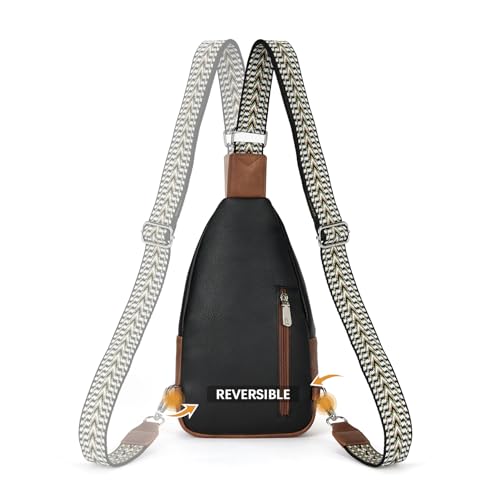 Image of BOSTANTEN Sling Bag for Women Leather Crossbody Bag Vintage Cross Body Purse for Travel with Guitar Strap, Bohemian Style