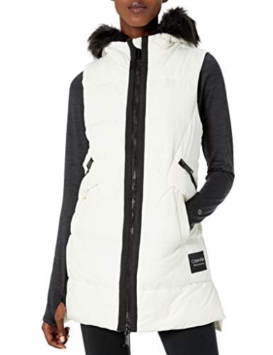 Calvin Klein Women's Quilt Walker Vest with Faux Fur Trim Hood, Cloud, X-Large