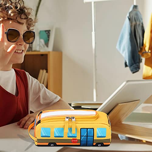 Image of LEDAOU Cute Pencil Case for Kids Girls Boys Pencil Pouch kawaii Pen Pencil Box Bag Holder for School Students (Yellow School Bus)