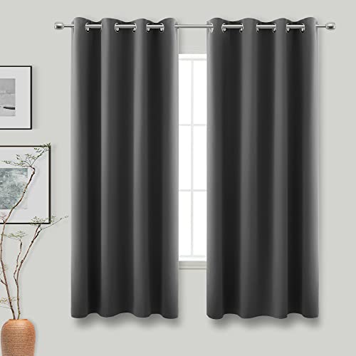 Charcoal Grey Curtains for Bedroom 2 Panel Set Grommet Thermal Insulated Light Blocking Darkening Cloth Fabric Blackout Curtains for Living Room Rental Bathroom Window,63 Inch Length,Dark Gray