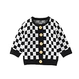 Toddler Baby Girl Boy Cardigan Knit Sweater Long Sleeve Crewneck Button Up Checkerboard Knitwear Fal