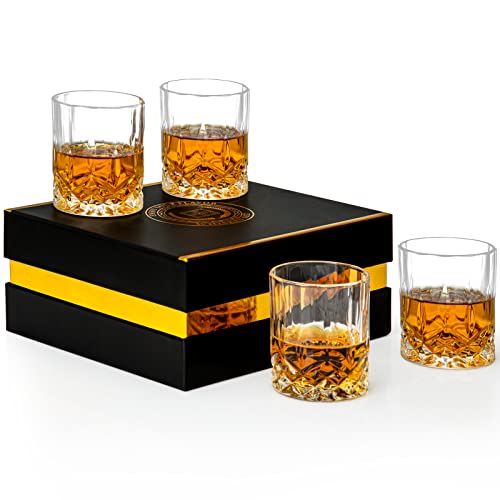 Cibeat Whiskey Glasses, Set of 4, Old Fashioned Crystal Rocks Glasses, 10 Oz Barware For Cocktails, Bourbon, Scotch Whiskey, Cognac Drinks, with Luxury Box