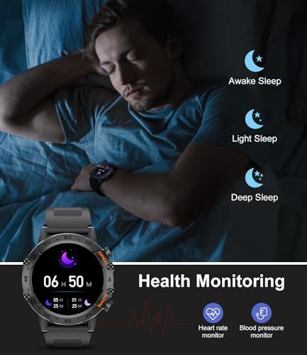 Image of SUNKTA Military Men's Smart Watch (Answer /Dial Calls),100 Sports Modes, 5ATM Waterproof Fitness Watch with Heart Rate /SpO2 /Blood Pressure for Android and iOS,1.39''HD Full Screen Smartwatch,Leather