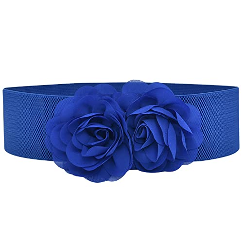 Women's Large Rose Double-Flower Elastic Waist Belt Stretch Wide Corset Elegant Sweet for Dress Plus Size - Main Image