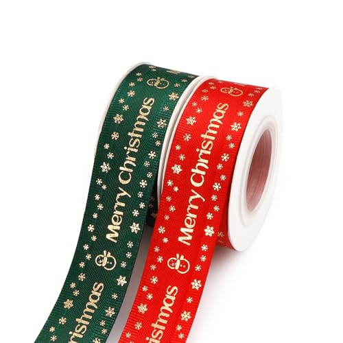 Merry Christmas Ribbon 2 Rolls 1 X 20 Yard Red and Green Christmas Ribbon for Gift Wrapping Ribbon Bows for Christmas Tree Ribbon for Flower Bouquet Ribbons for Crafts Xmas Christmas Tree Decorations