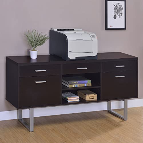 Coaster Home Furnishings Glavan Contemporary Cappuccino Credenza With Metal Sled Legs 60 W X 16 D X 30 H Silver #TOP1