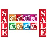 Affichesstore 30744 - Set mit 4 SALE Postern, 80 x 20 cm, 170g. Hochglanzpapier, Siebdruckqualität, von 20% bis 70%