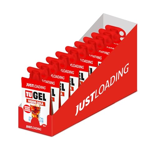 JustLoading Gel energético sabor Cola con cafeína y aminoácidos - Ideales para pruebas ciclistas, running... de larga duración - Sin gluten ni lactosa (30x40g)