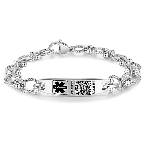 Upgraded Medical Bracelets with QR Code for Women Men Medical Alert Id Bracelet - Sterling Silver Small Code 7''-9'' - More Space Custom Emergency Medical ID Info