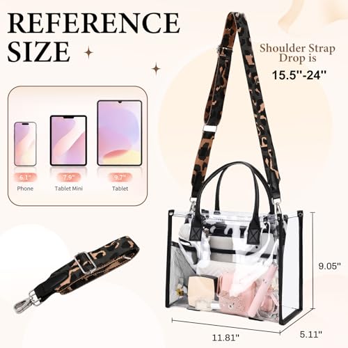 Image of Clear Tote Bag Stadium Events Transparent Clear Purse for Women Thick PVC Shoulder Bag with Guitar Strap for Concert