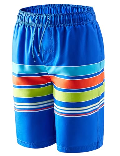 BARRACUDA BAY Boys Swim Trunks Quick-Dry w/Ultra Soft Jersey Lining Premium Eco Material UPF 50+ (Color: Coastal Stripes, Size: Large)