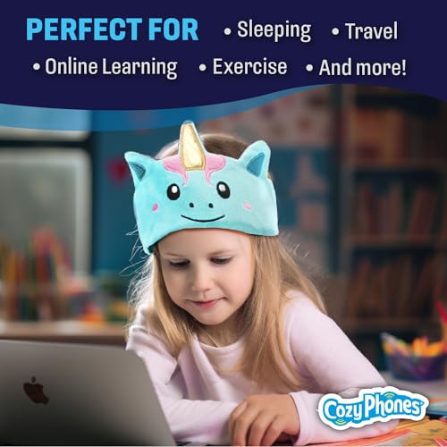 CozyPhones Kids Headphones, Headband Earphones for Children, Baby, & Toddlers 1-3. Stretchy & Comfy for Home, Plane & Car Travel Accessories - Mystic Unicorn