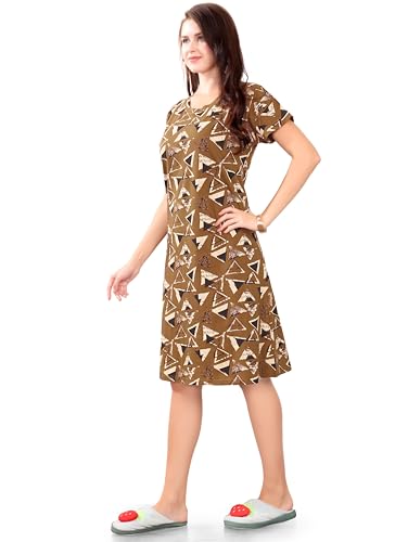 Image of Printed Knee Length Pocket Night Dresses for Women | Cat Lovers | Premium Soft Cotton Nighty | Sky Blue