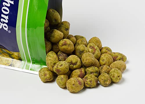 Khao Shong Erdnüsse mit Wasabi, knackige Erdnüsse im scharfen Teigmantel, knusprige Snacks für unterwegs, mittlere Schärfe, 1 x 140 g Standbeutel (Packung mit 4)