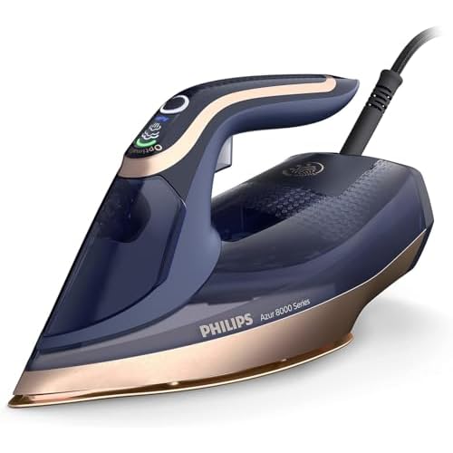 Philips Azur 8000 Series Steam Iron – 85 g/min of Continuous Steam, 260g Turbo Steam Boost, 3000 W, OptimalTEMP Technology, SteamGlide Elite Soleplate, Dark Blue (DST8050/26)