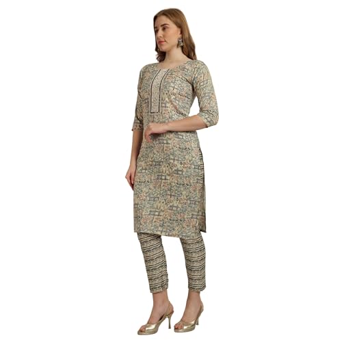 Image of Women's Rayon Straight Printed Kurta with Pant & Dupatta