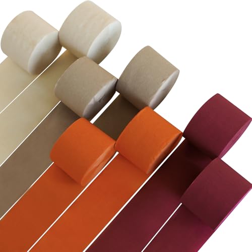 Image of PartyWoo Orange Crepe Paper Streamers 8pcs 656ft Pack of Boho Orange Sand White Burbundy Crepe Paper Streamers for Thanksgiving Little Cutie Baby Shower Autumn Luau Theme Birthday Party Decorations