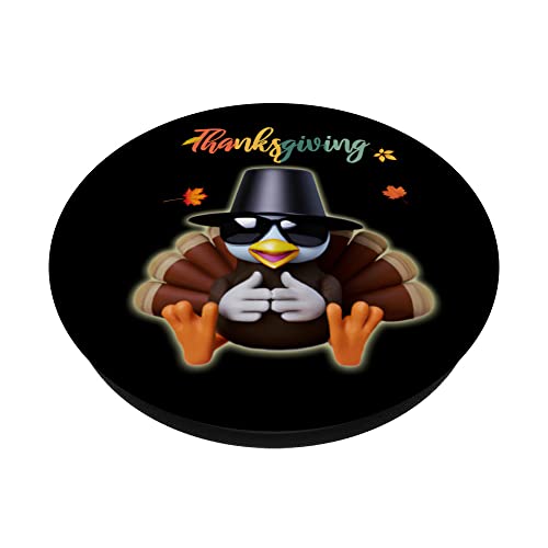 Turkey Pilgrim Hat Sunglasses Foliage Hand Sign THANKSGIVING PopSockets Swappable PopGrip, Black - Image 2